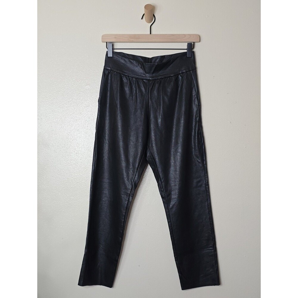 Commando Womens XS Black Faux Leather Jogger Pants Cropped Raw Hem